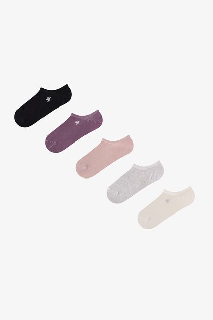 5 Çift Pamuklu Sim Detaylı Yıldız Desenli Sneaker Çorap