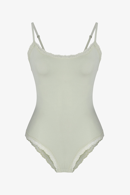 Mint Yesili Dantel Detaylı Body
