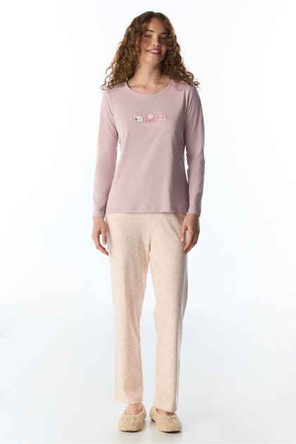 Light Pink Naps&Cats Cat Patterned Cotton Long Sleeve Pants Pajama Set