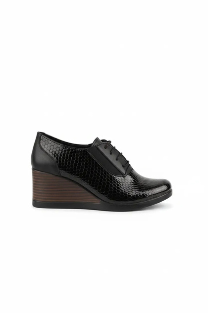 Genuine Leather Women's Wedge Heeled Shoes Msa.1940 Black Honeycomb
