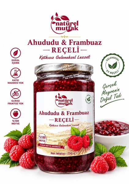 Ahududu Frambuaz Reçeli 750 Gr Glikoz Fruktoz İçermez %75 Meyve Raspberry Jam