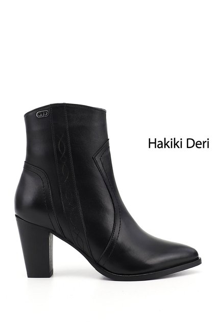 Women's Black Zippered Pointed Toe Genuine Leather Boots
