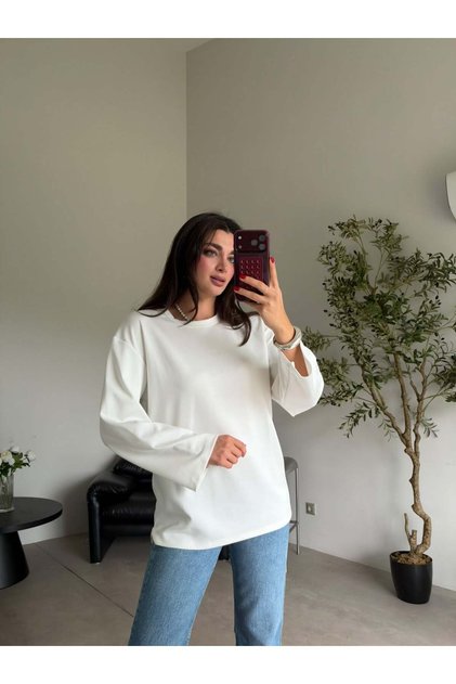 Ecru Crew Neck Basic Blouse
