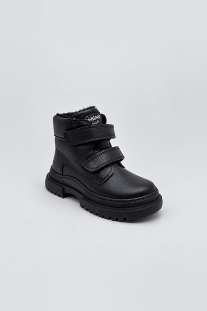Genuine Leather Unisex Children's Boots Black