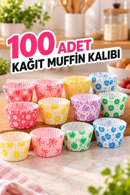 100 Adet Kağıt Kek Kapsülü – Muffin, Cupcake ve Mini Kek İçin Yağlı Pişirme Kapsülü