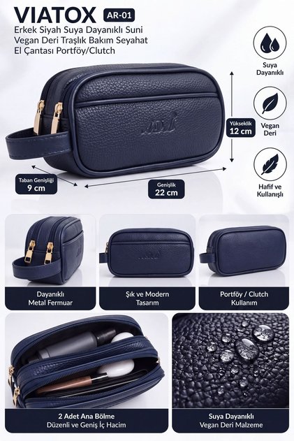 Ar-01 Men's Black Water Resistant Faux Vegan Leather Shaving Care Travel Handbag Portfolio/Clutch Lac