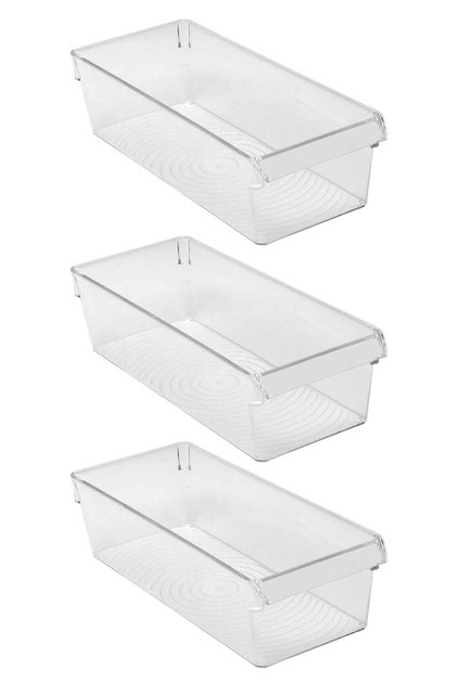 3-Piece Refrigerator Organizer Set for Inside the Cabinet Storage Container 360*150*100 mm - Transparent Black