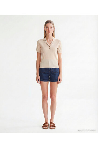 Regular Jacket Collar Short Sleeve Sweater
