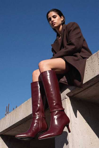 Burgundy Color Belt Detailed Women's Heeled Boots