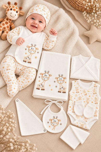 10 Parça Yenidoğan Hastane Çıkış Seti Unisex Bebek Zıbın Takımı