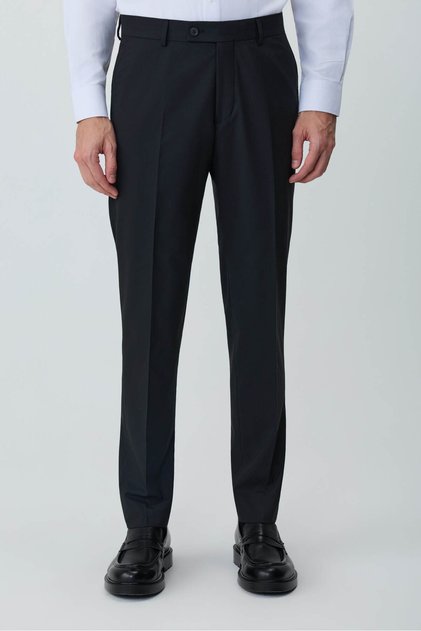 Men's Black Polyviscon Basic Plain Slim Fit Trousers
