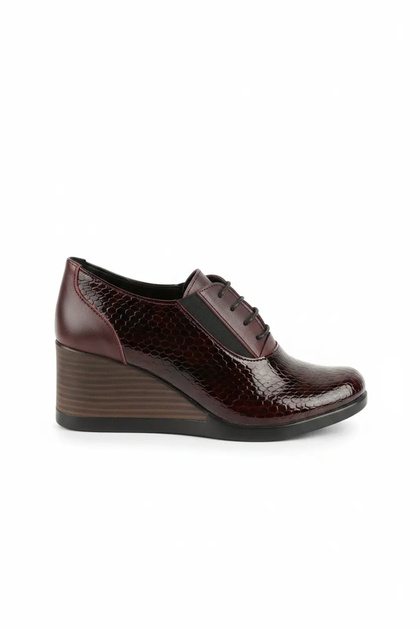 Genuine Leather Women's Wedge Heeled Shoes Msa.1940 Burgundy Honeycomb