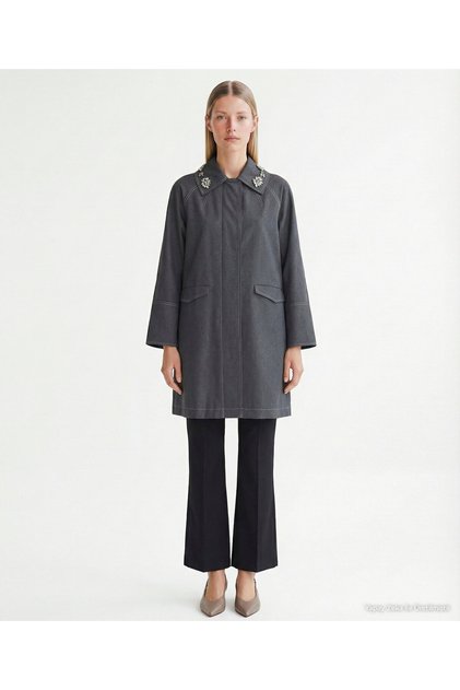 Wide Shirt Collar Long Sleeve Top Coat