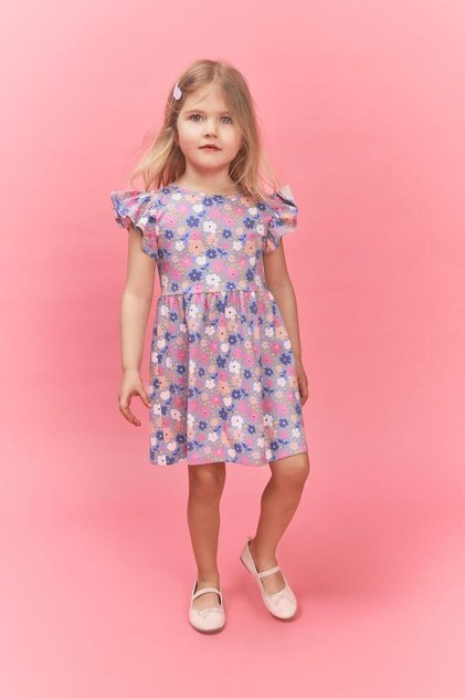 100% Cotton Patterned Ruffle Short Sleeve Dress Baby Girl H2176A526Sm