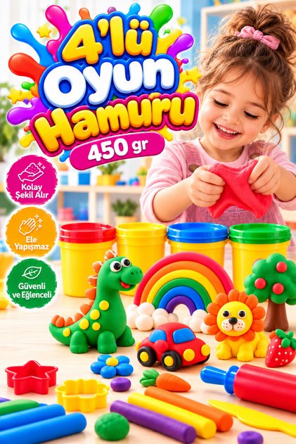 4'lü Şekillendirici Kapaklı Mini Oyun Hamuru - Eğitici ve Öğretici Oyun Hamuru