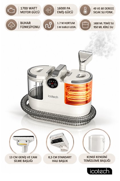 Sc50 Max 16000 Pa 1700 W Buharlı Halı Ve Koltuk Yıkama Cam Temizleme Makinesi