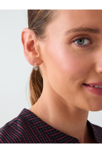 Silver Color 100% Brass Stone Detailed Drop Model Earrings