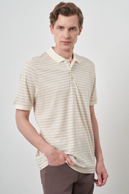 Men's Beige Trend Polo Neck T-Shirt