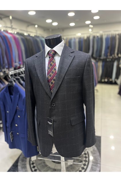 Battal Boy Large Size Classic Wool Winter Checked Men's Jacket