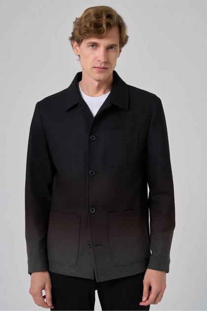 Men's Black Polyviscon Panelled Shirt Jacket