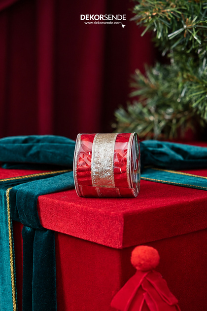 Christmas Tree Ribbon Stripe Striped Gold Red 6cm X 2m