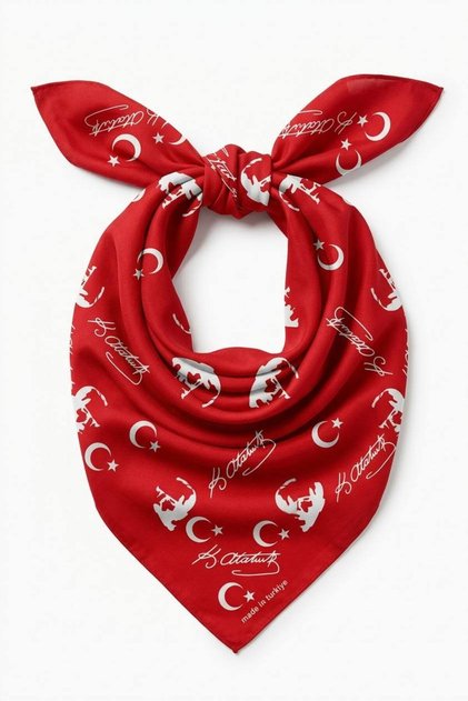 Red Moon Star Turkish Flag Themed Cotton Fabric Scarf