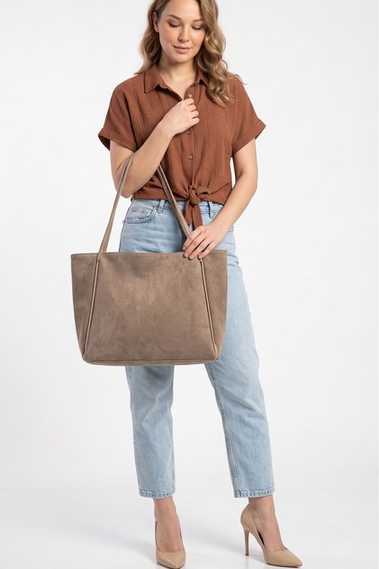 Women's Suede Tote Bag with Zippered Inner Pocket, Large Casual Shoulder Bag 42X26 cm