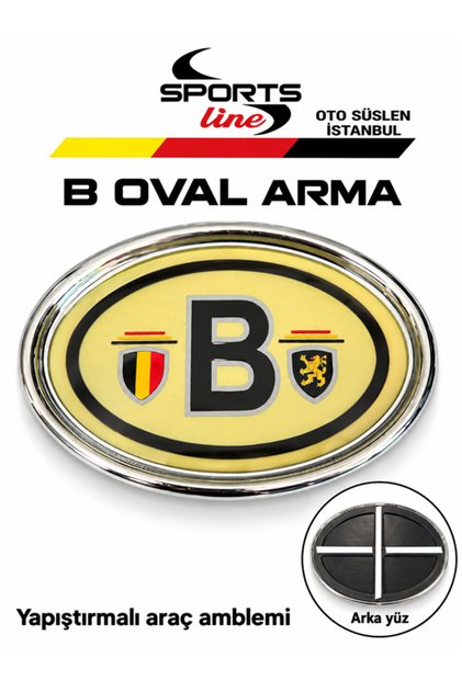 Belgium B Oval Adhesive Car Emblem – Chrome Look