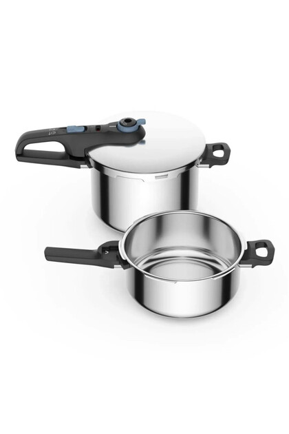 Set 2 oale sub presiune Secure Trendy P2584301, Volum 4+6l, 5 sisteme de siguranta, 2 nivele de presiune, Controlul presiunii, Cos pentru preparare la aburi, Otel inoxidabil