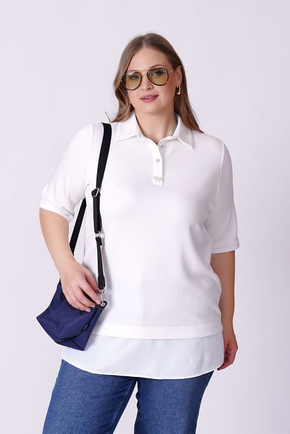 Modal Polo Collar Satin Mixed T-Shirt