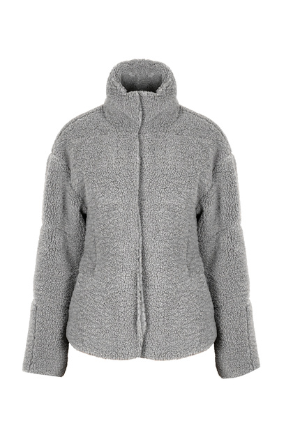 Uzun boyunlu patchwork quilted teddy coat gray
