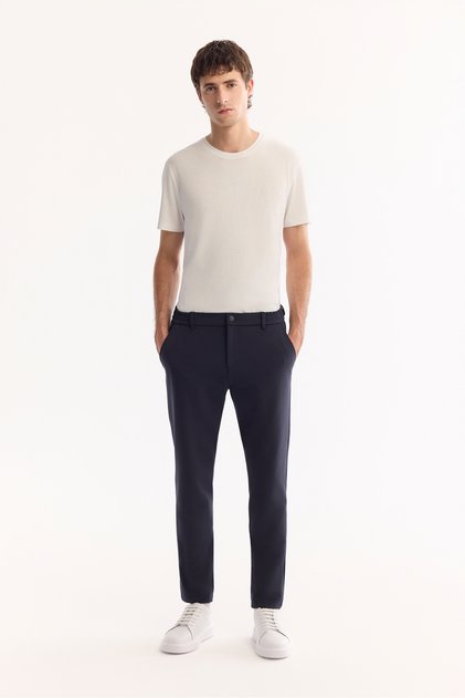 Erkek Lacivert Yanı Lastikli Hızlı Kuruyan Kırışmaz Slim Fit Pantolon A52Y3077