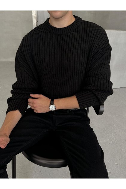 Erkek Fitilli Örme Oversize Kazak