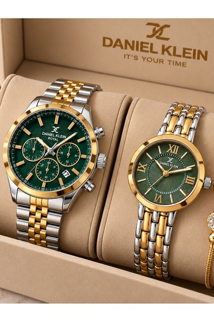 Couple Wristwatch Yellow Silver Color Steel Cord Bracelet Gift 2 Years Warranty Dkl00851.1.084