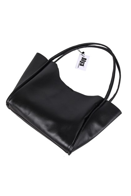Black Faux Leather Hand and Shoulder Bag with Snap Closure