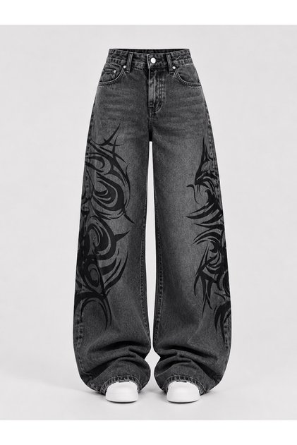 Wide Leg Tribal Pattern Printed Vintage Baggy Jean Pants