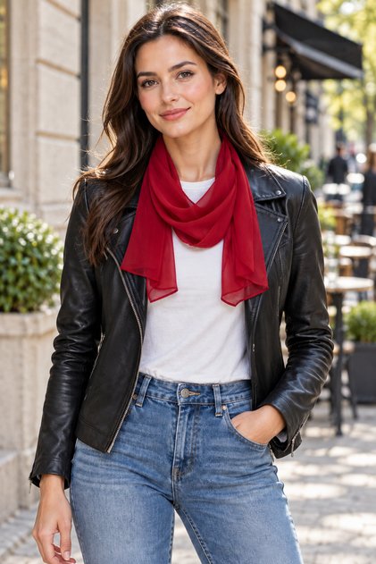 Uzun Kırmızı Şifon Düz Fular - Şal - 23 Nisan, 29 Ekim, 19 Mayıs, 30 Ağustos - Etkinlik Gösteri