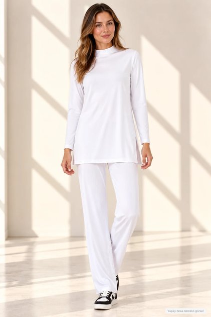 Viscose Tunic and Trousers Set-White