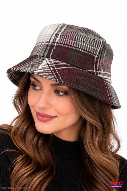 Ekose Desen Kaşe Kova Şapka Basic Bucket Balıkçı Şapkası Günlük Şık Şapka Sonbahar Kış