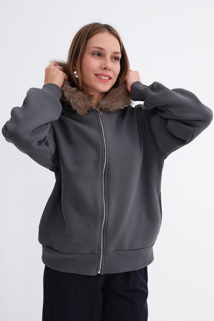 Furry Hooded Sweatshirt H9072