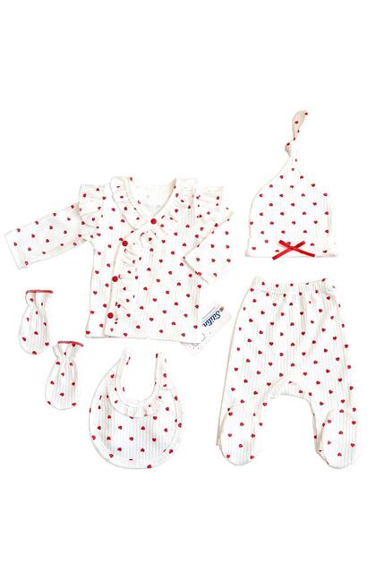 Baby Girl White Heart Luxury Fancy 5 Piece Hospital Release Newborn Set Stl6231