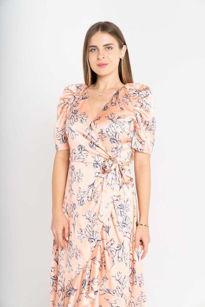 V-Neck Short Sleeve Midi Dress