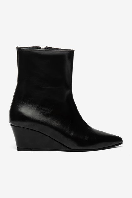 Black Wedge Heel Ankle Boots with Zipper, Comfortable Heeled Bootie