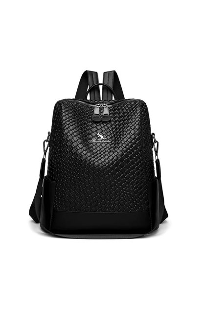 Rucsac Damă Negru Piele Ecologică Împletită Emblemă argintie Curea Detașabilă 32x34 cm GT3607