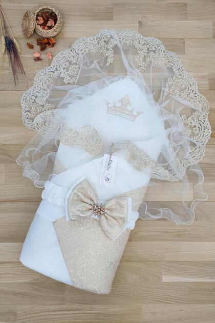 Baby Girl and Boy Hospital Release Unisex Luxury Swaddle Blanket with Veil Stl48441