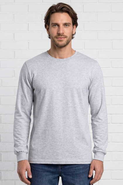 Combed Cotton T-Shirt Long Sleeve Men's Gray Melange