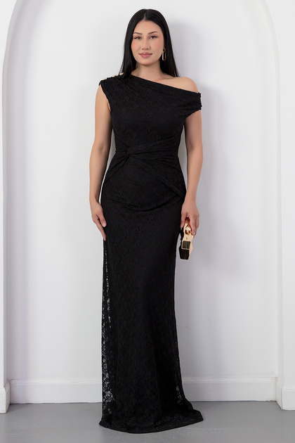 Flowy Collar Waist Knotted Lace Dress K-261692