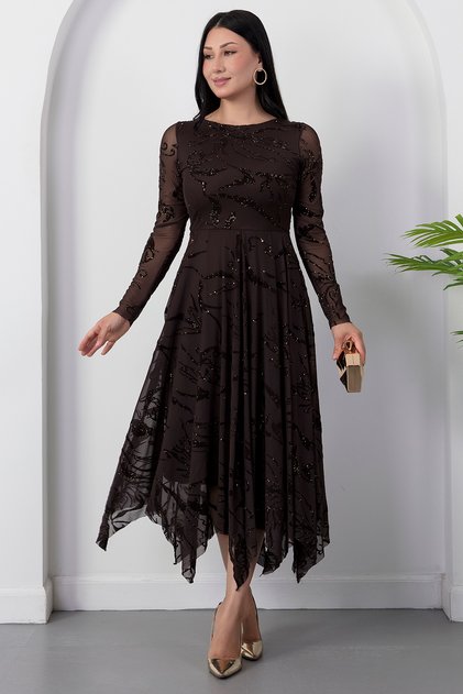 Crew Neck Skirted Glitter Tulle Dress Dks1387-1
