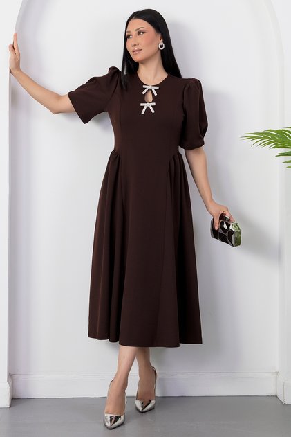 Crew Neck Bowknot Short Sleeve Dress Grs4165