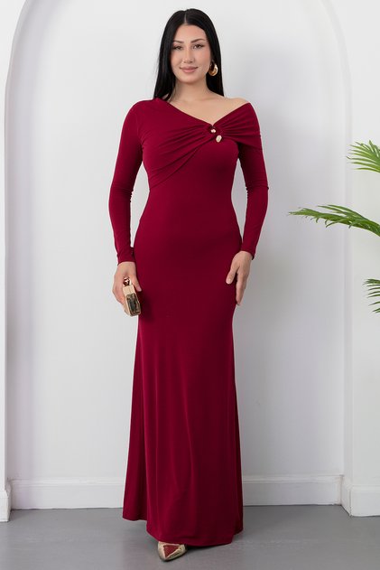 One-Shoulder Madonna Collar Buckle Dress K-252672